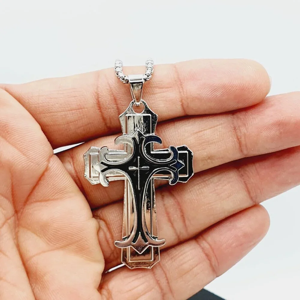 ❤️Stainless Steel Retro Layered Cross Necklace, N90201P119